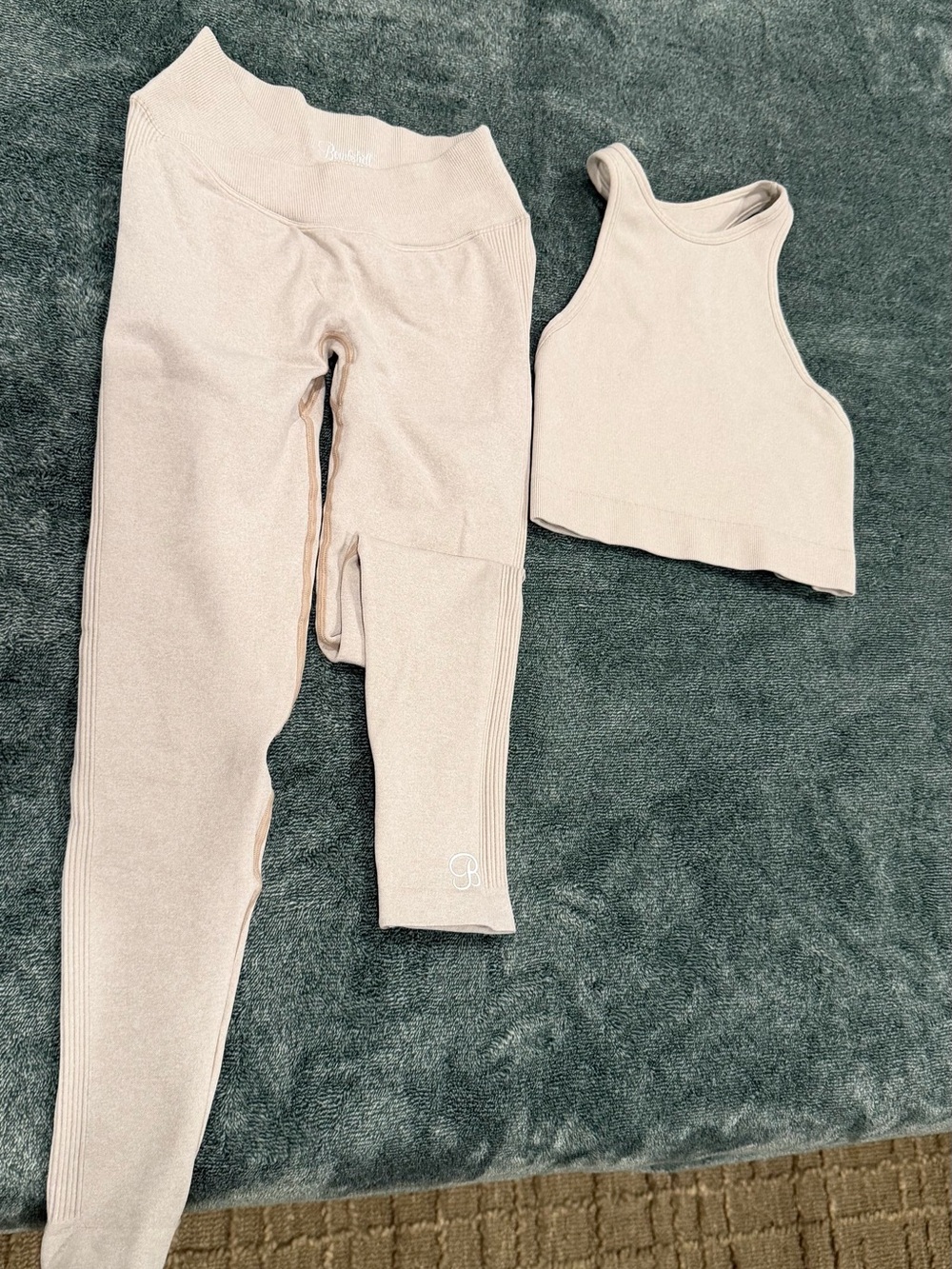 Bombshell Sportswear Nude Seamless Active Bra -  and legging set in beige